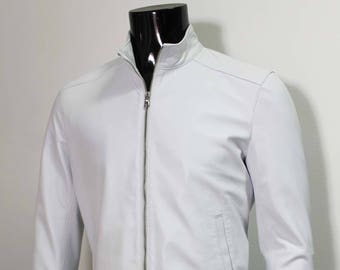 Italian handmade Men soft lambskin genuine leather jacket color WHITE SX to 3XL