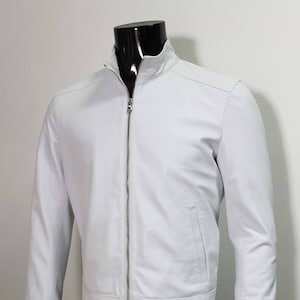 Italian handmade Men soft lambskin genuine leather jacket color WHITE SX to 3XL