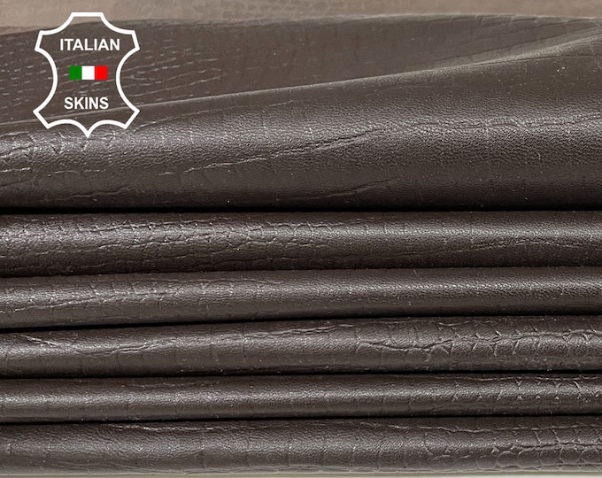 DARK BROWN CROCODILE textured embossed on soft Italian Lambskin Lamb Sheep leather material for sewing skin skins 7+sqf 0.8mm #A7430