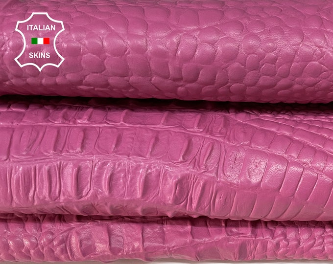 PINK CROCODILE ALLIGATOR textured embossed on Italian lambskin Lamb Sheep leather 12 skins hides total 80-90sqf