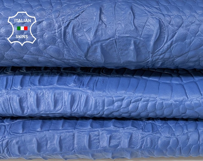 BLUE CROCODILE ALLIGATOR texture embossed on Italian lambskin Lamb Sheep leather 12 skins hides total 80-90sqf