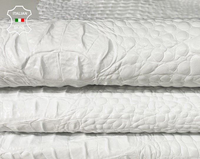 WHITE CROCODILE Alligator texture embossed on Italian lambskin Lamb Sheep leather 12 skins hides total 80-90sqf