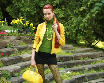 Italian handmade Women soft genuine lambskin leather jacket color Yellow