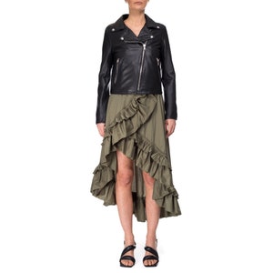 Italian handmade Women genuine lambskin leather biker jacket slim fit Black