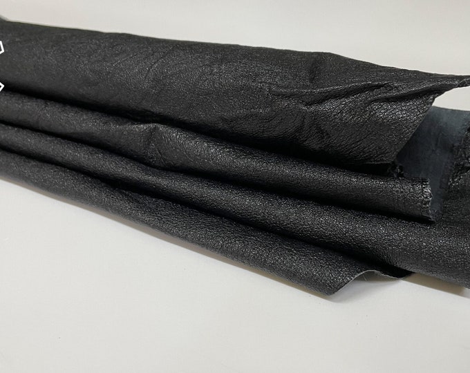 BLACK ROUGH WRINKLED Thin Soft Italian Lambskin Lamb Sheep Leather hides hide skin skins 6sqf 0.6mm #B2032