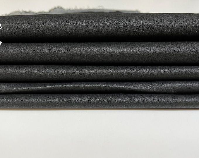 MATTE BLACK STRETCH Soft Italian Lambskin Lamb Sheep Leather pack 2 hides skins total 9sqf 0.7mm #B6525