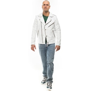 Italian handmade Men genuine lambskin leather biker jacket slim fit White 2XS to 2XL