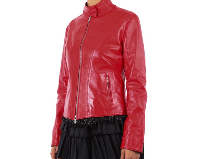 Women Leather Jackets Italianhides Com Italian Handmade Women Soft Genuine Lambskin Leather Fitted Jacket Slim Fit Color Red