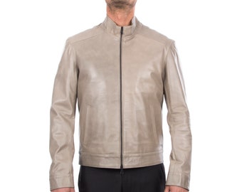 Italian handmade Men soft lambskin genuine leather jacket color Grey S