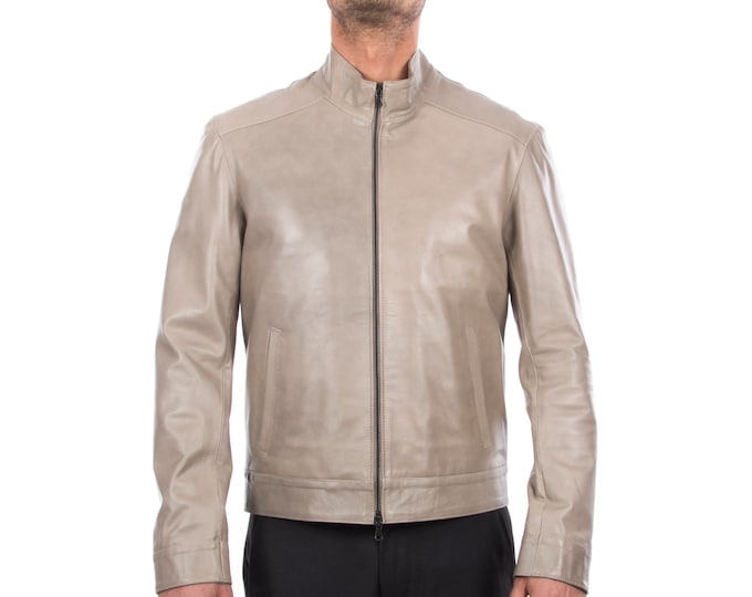 Italian handmade Men soft lambskin genuine leather jacket color Grey S