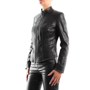 Italian handmade Women soft genuine lambskin leather jacket color black