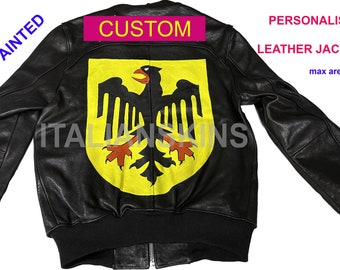 CUSTOM HAND PAINTED your own picture / drawing/ text on Italian genuine leather jacket or skins made in Italy custom order
