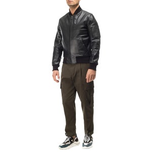 Italian handmade Men soft genuine lamb leather Bomber jacket color BLACK 2XS to 2XL