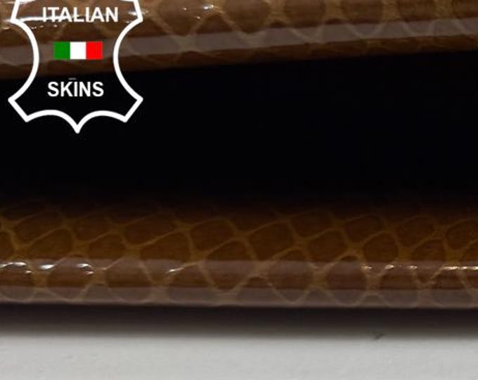 PATENT CAMEL SHINY Snake Print On Strong Italian Goatskin Goat Leather hide hides skin skins 2+sqf 0.7mm #C6397