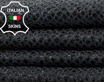 Free FedEx & Duties - BLACK SHINY SCALES Print On Vintage Look Soft Italian Lamb leather skin 4sqf 0.7mm #C7824