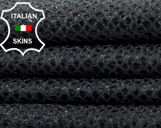 Delivered Duty paid - BLACK SHINY SCALES Print On Vintage Look Soft Italian Lamb leather skin 4sqf 0.7mm #C7824