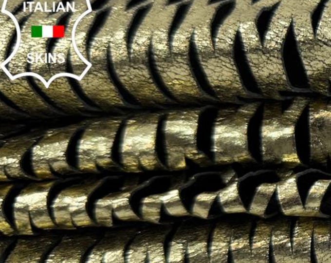 Delivered Duty Paid-METALLIC GOLD Net Perforated On Black Thin Soft Italian Lamb leather pack 2 skins total 7sqf 0.4mm #C6865