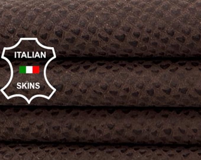 Delivered Duty paid - BROWN LIZARD REPTILE Print On Thin Soft Italian Lamb leather skin 4+sqf 0.6mm #Z62