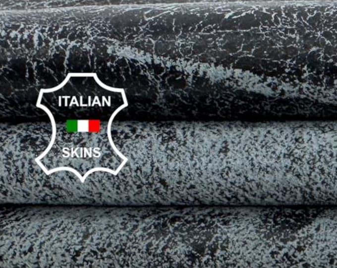 Delivered Duty paid - GRAY DISTRESSED VERY Vintage Look Thin Soft Italian Lamb Leather skin 6+sqf 0.5mm #C7875
