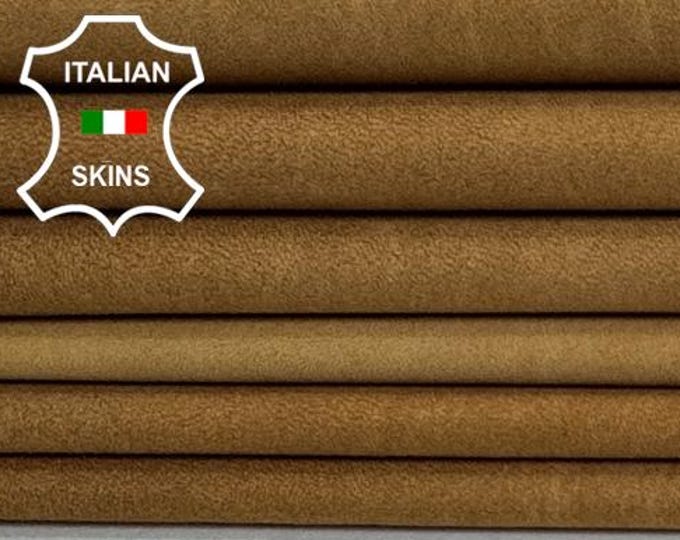 Delivered Duty paid - SAND BROWN Suede Vintage Look Soft Italian STRETCH Backed Lamb Leather pack 2 skins total 10sqf 0.8mm #Z93