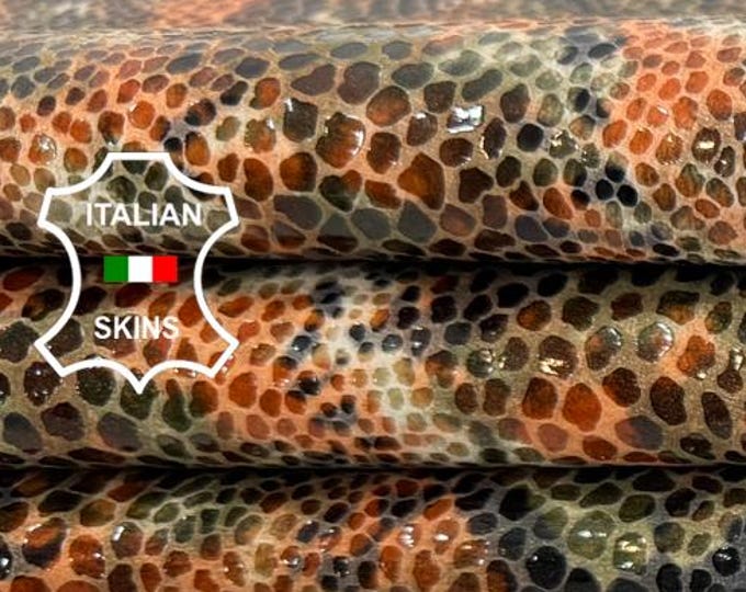 Free FedEx & Duties - AUTUMNAL COLORS SHINY Snake Print On Thin Soft Italian Lamb leather pack 2 skins total 8sqf 0.5mm #Z574