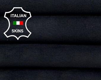 Free FedEx & Duties - MIDNIGHT BLACK SUEDE Double Face Soft Italian Calf leather skin 5+sqf 0.9mm #C7818