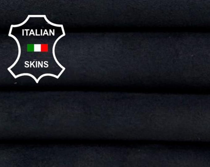 Delivered Duty paid - MIDNIGHT BLACK SUEDE Double Face Soft Italian Calf leather skin 5+sqf 0.9mm #C7818