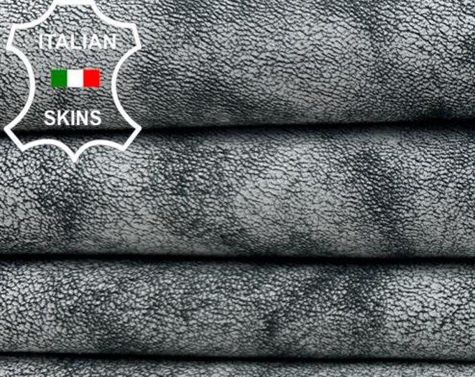 WHITE ANTIQUED CRACKED Double Face On Grey Vintage Look Soft Italian Lambskin Sheep Lamb Leather hide hides skin skins 6+sqf 0.9mm #C3267