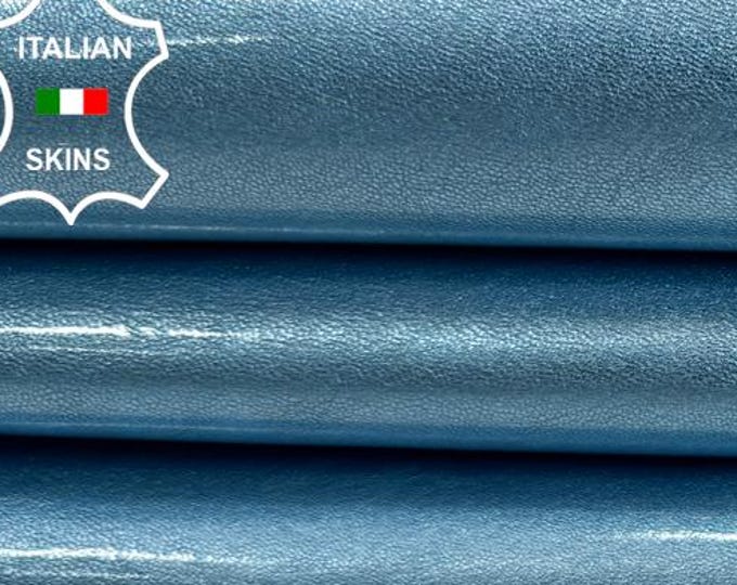 PATENT SKY BLUE Pearlised Shiny Thick Italian Goat leather skin 4+sqf 1.1mm #C7470