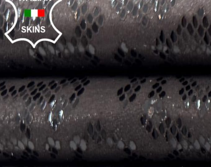 DARK BROWN NUBUCK Snake Print On Thin Soft Italian Lambskin Sheep Lamb Leather hide hides skin skins 5sqf 0.5mm #C6439