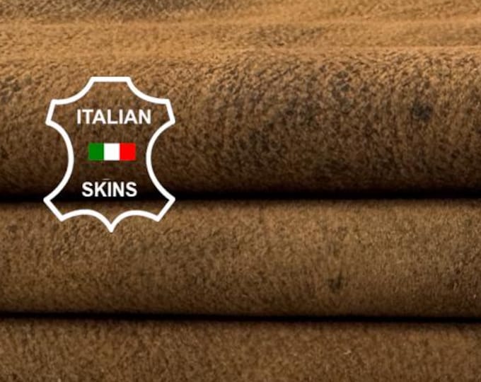Delivered Duty paid - BROWN VERY VINTAGE Suede Soft Italian Lamb Leather skin 5+sqf 0.8mm #C7665