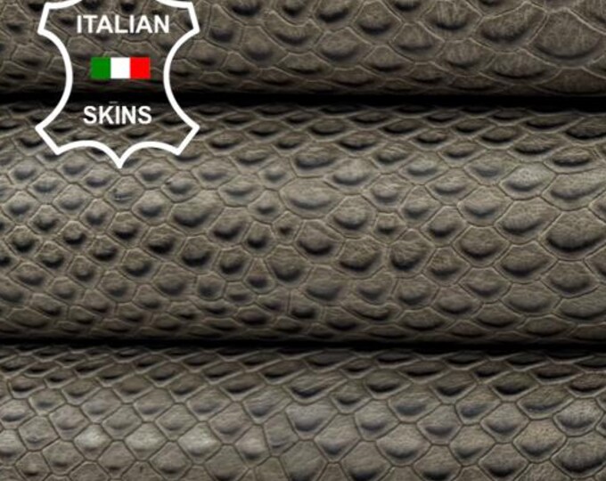 Delivered Duty Paid-WALNUT ANTIQUED SNAKE Print On Italian Calf leather skin 10sqf 0.9mm #C6791
