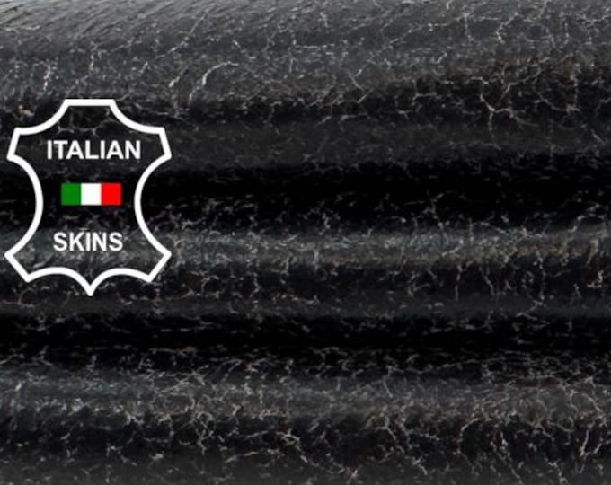 Delivered Duty paid - DARK BROWN SHINY Cracked Vintage Look Soft Italian Lamb leather skin 4+sqf 1.0mm #Z205