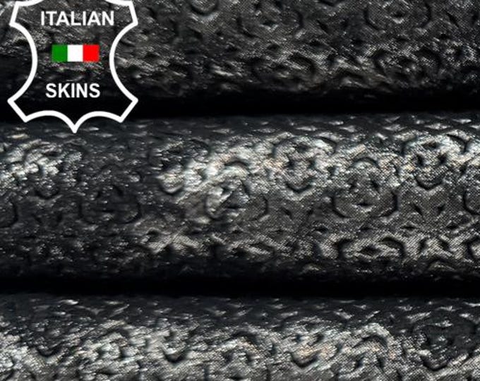 Delivered Duty Paid-METALLIC GUNMETAL ANTIQUED Distressed Perforated Printed On Soft Calfskin leather skin 8sqf 0.8mm #C6660