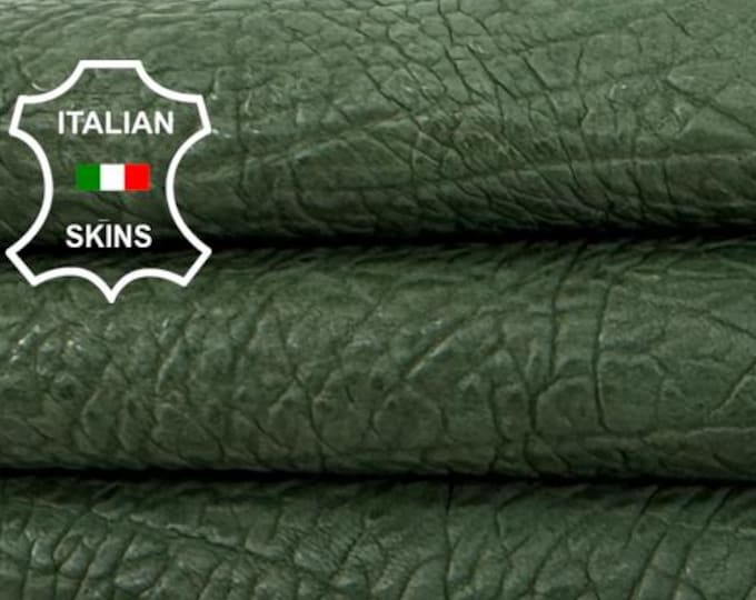 Delivered Duty paid - GREEN WASHED BUBBLY Vegetable Tan Thick Soft Italian Lamb leather skin 5+sqf 1.3mm #Z66