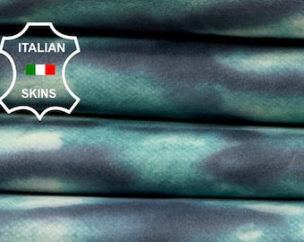 Free FedEx & Duties - TIE DYE GREEN Blue Distressed On Off White Soft Italian Lamb leather skin 3sqf 0.7mm #C7828