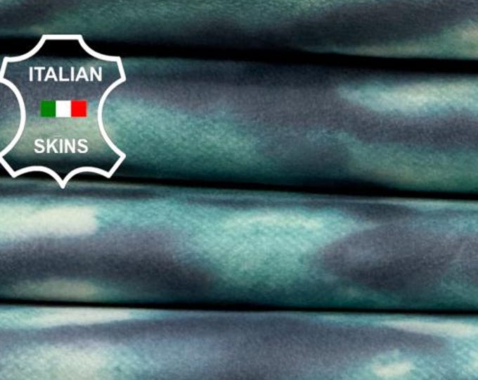 Delivered Duty paid - TIE DYE GREEN Blue Distressed On Off White Soft Italian Lamb leather skin 3sqf 0.7mm #C7828