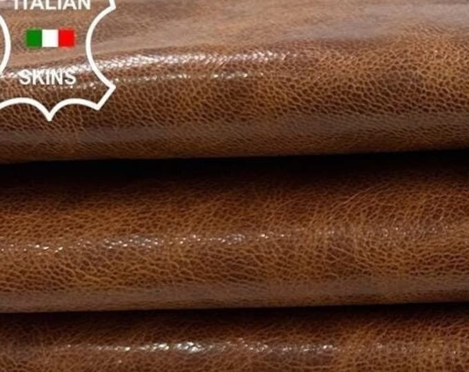 ORANGY COGNAC BROWN Vintage Look Rough Vegetable Tan Italian Goatskin Goat Leather hide hides skin skins 4sqf 1.0mm #C2855
