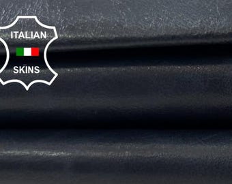 Delivered Duty Paid-DARK BLUE ANTIQUED Waxy Thin Soft Italian Lamb leather skin 4+sqf 0.5mm #C7020