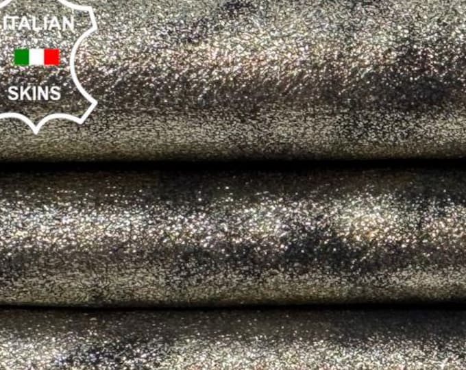 Delivered Duty paid - METALLIC PLATINUM SHIMMER Distressed Thick Soft Italian Lamb leather skin 5+sqf 1.2mm #C7636