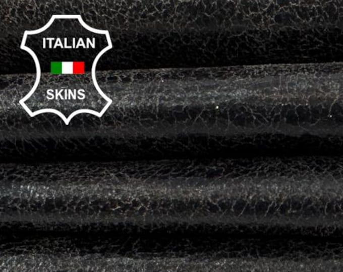 Delivered Duty paid - VERY DARK BROWN Shiny Cracked Vintage Look Soft Italian Lamb leather skin 5+sqf 0.7mm #C7900