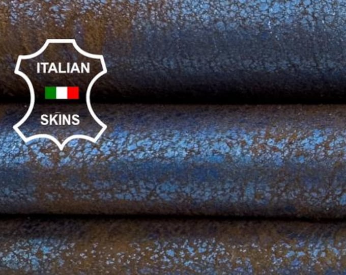 Delivered Duty paid - METALLIC BLUE VERY Vintage Look Vegetable Tan Thick Lamb leather skin 6+sqf 1.4mm #Z379