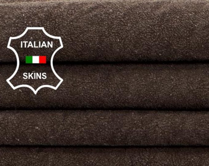 Delivered Duty paid -WASHED NUBUCK BROWN Vegetable Tan Thin Soft Italian Lamb leather skin 6+sqf 0.6mm #Z187