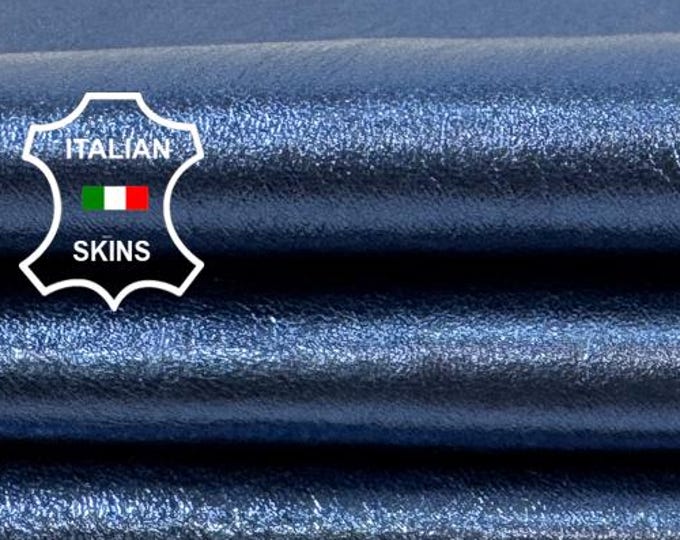 Delivered Duty paid - METALLIC BLUE Soft Italian Lamb leather skin 6sqf 0.8mm #Z260
