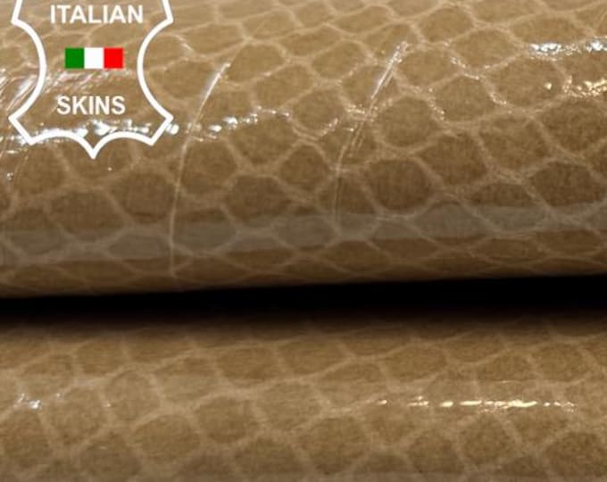 LIGHT BROWN CAMEL Shiny Snake Print On Strong Italian Goatskin Goat Leather hide hides skin skins 4sqf 0.8mm #C6441