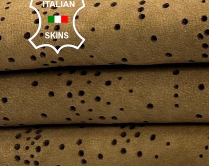 CAMEL BROWN NUBUCK Laser Perforated Soft Italian Goatskin Goat leather hide hides skin skins 5sqf 0.9mm #C5152