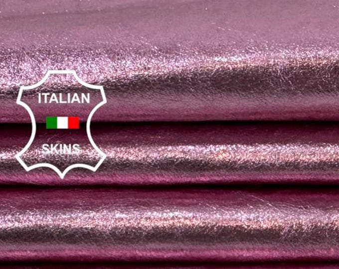 Delivered Duty paid - METALLIC PINK CRINKLEDThin Soft Italian Goat leather skin 9sqf 0.4mm #Z290