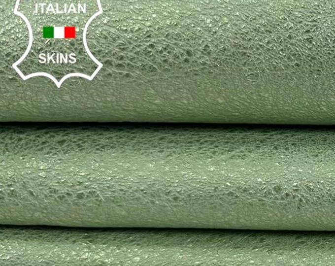 Delivered Duty paid - METALLIC MINT GREEN Washed Vegetable Tan Thick Italian Goat leather skin 6+sqf 1.2mm #C7584