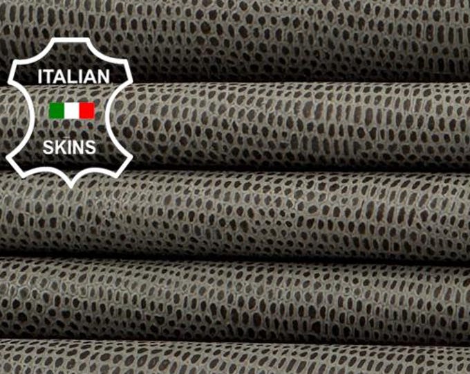 Delivered Duty paid - OLIVE BROWN LIZARD Reptile Print Vintage Look On  Soft Italian Lamb leather pack 3 skins total 15sqf 0.7mm #Z19