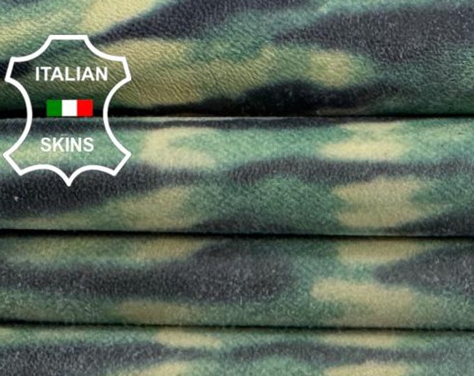Delivered Duty paid - TIE DYE GREEN Blue Distressed On Ivory Soft Italian Lamb leather skin 4sqf 0.7mm #C7829
